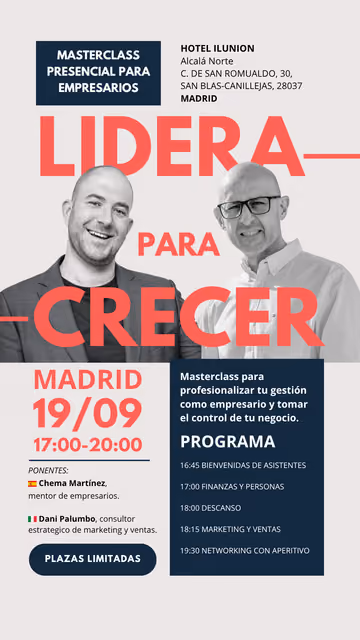 Cartel de la masterclass Lidera para crecer, Madrid